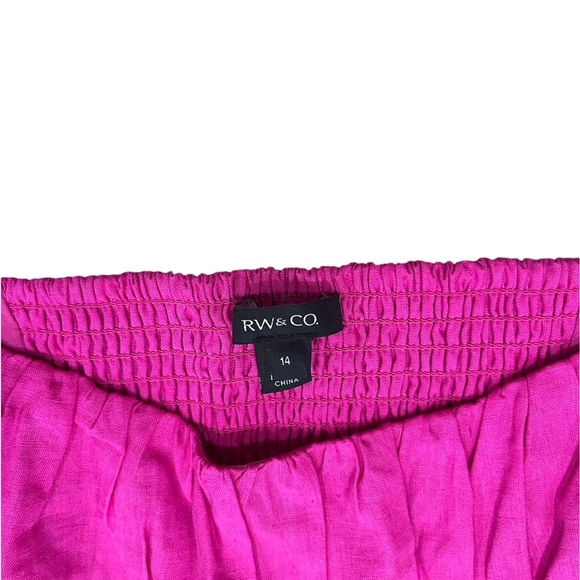 Short Puffy-Sleeve Square-Neck Linen Dress | Pink / Rose Violet | Size 14 | NWOT - Picture 8 of 14